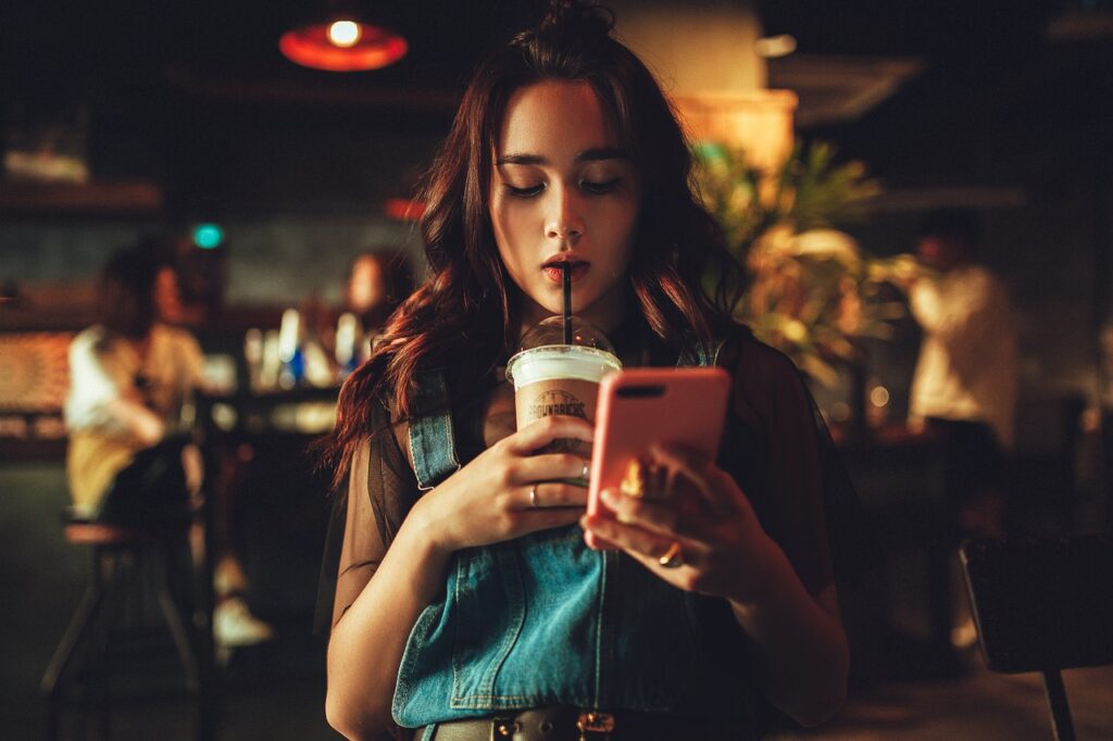 woman coffee phone portrait lady 4246954